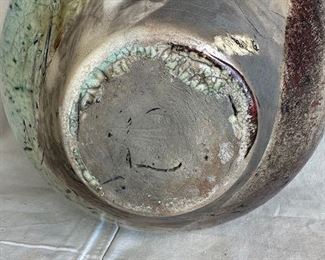 $150, ceramic pot, burgundy, green glaze 15 x 13