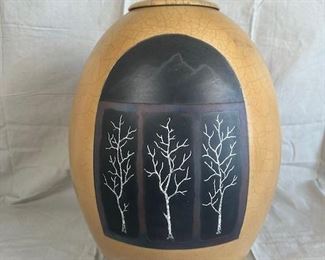 $800, David LaMure, Large ceramic container- Grand Teton's & Birch 13 x 13 x 23