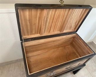 $1750, Antique Chineses Hardstone Figurine Chest On Stand