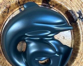 $1200  Dolphin Wall Sculpture 26" - Maple and Hematite Stone, by Nancy & Brian Street #732