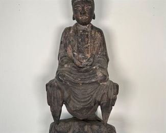 $1700, Antique Chinese Carved Wooden Figure Of Bodhisattva, Ming Dynasty