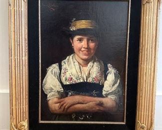 $450, Carl Boker, Girl Portrait, Gold Gilt Frame, signed, dated 1896, oil on canvas