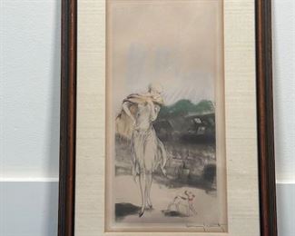 $1000, 1929 Louis Icart, "On the Quay, Sur Les Quais", Figurative Print, Framed