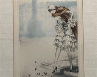 $1000, 1929 Louis Icart "Place Vendome, Place Vendoe" Figurative Print, Framed