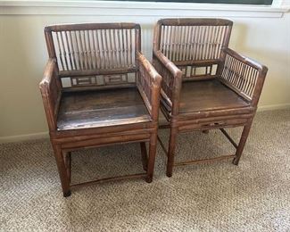 $1800 pair, 19th C, Antique Bamboo Armchairs
