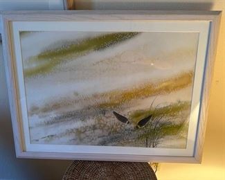 $250, Larsen, watercolor sea birds.