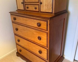 $900, satin sycamore chest with mahogany cockbeadings, 34 x 20 x 50