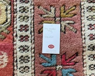$300 Burgundy yellow handmade wool runner/ rug 109 x 30