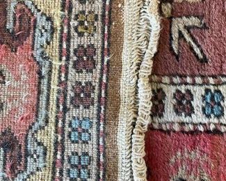 $300 Burgundy yellow handmade wool runner/ rug 109 x 30