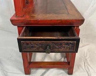 Antique Chinese Student chairs. $800 Red lacquer chair; $600 elmwood chair