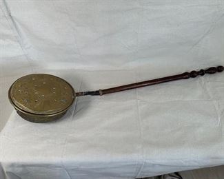 $600, Early 19thC American brass bed warming pan