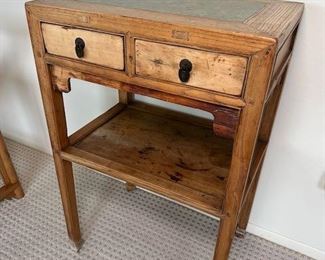 $1200, 19thC Chinese side table, stone inlay top, 22.25 x 15.5 x 34.25