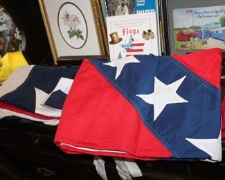 48" x 48" cotton Confederate battle flag, with cloth ties; Texas state flag with cloth ties; Cherokee Nation flag