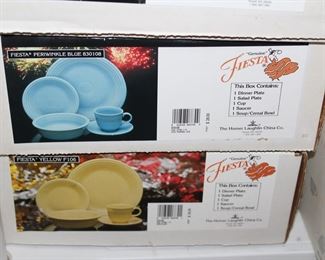 two cases each of blue and yellow 5-piece settings Fiesta