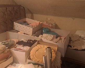 boxes of vintage mid century blouses, sweaters, etc;