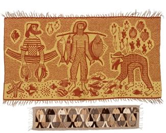 (2) Mid-century weavings, fish designs