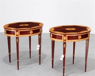 Pair Kindel Masterworks inlaid side tables