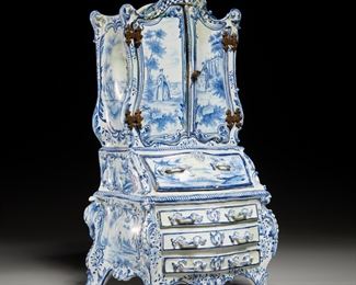 Antique Delft model of a secretaire cabinet