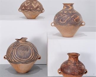 (4) large Chinese Neolithic style pottery vessels