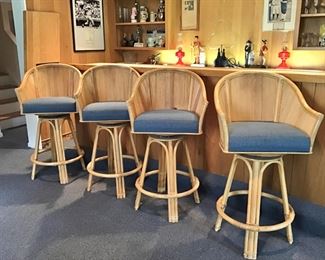 Four Bamboo Swivel Bar Stools 275