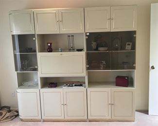 Three part cream and brass laminate cabinet 150