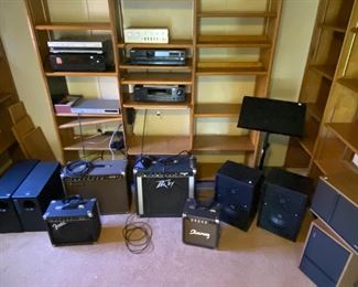 Bose speakers, Stereo equipment, guitar amps, music stand