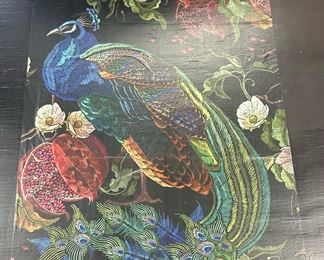 Vintage Hand Painted Peacock Side Table with Cast Iron Base