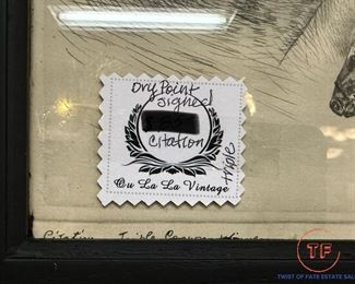 Signed Dry-Point Etching "Citation Triple Crown Winner" by RH PALENSKE