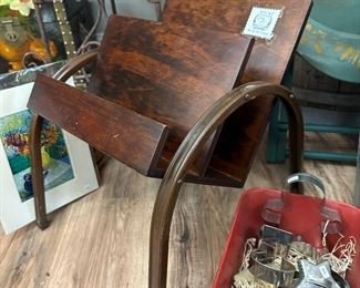 Vintage Magazine Rack with Curved Metal Legs