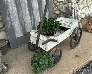 Antique Garden Cart with Cast Iron Wheels