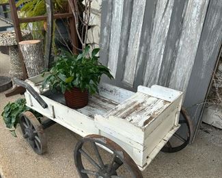 Antique Garden Cart with Cast Iron Wheels