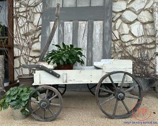 Antique Garden Cart with Cast Iron Wheels