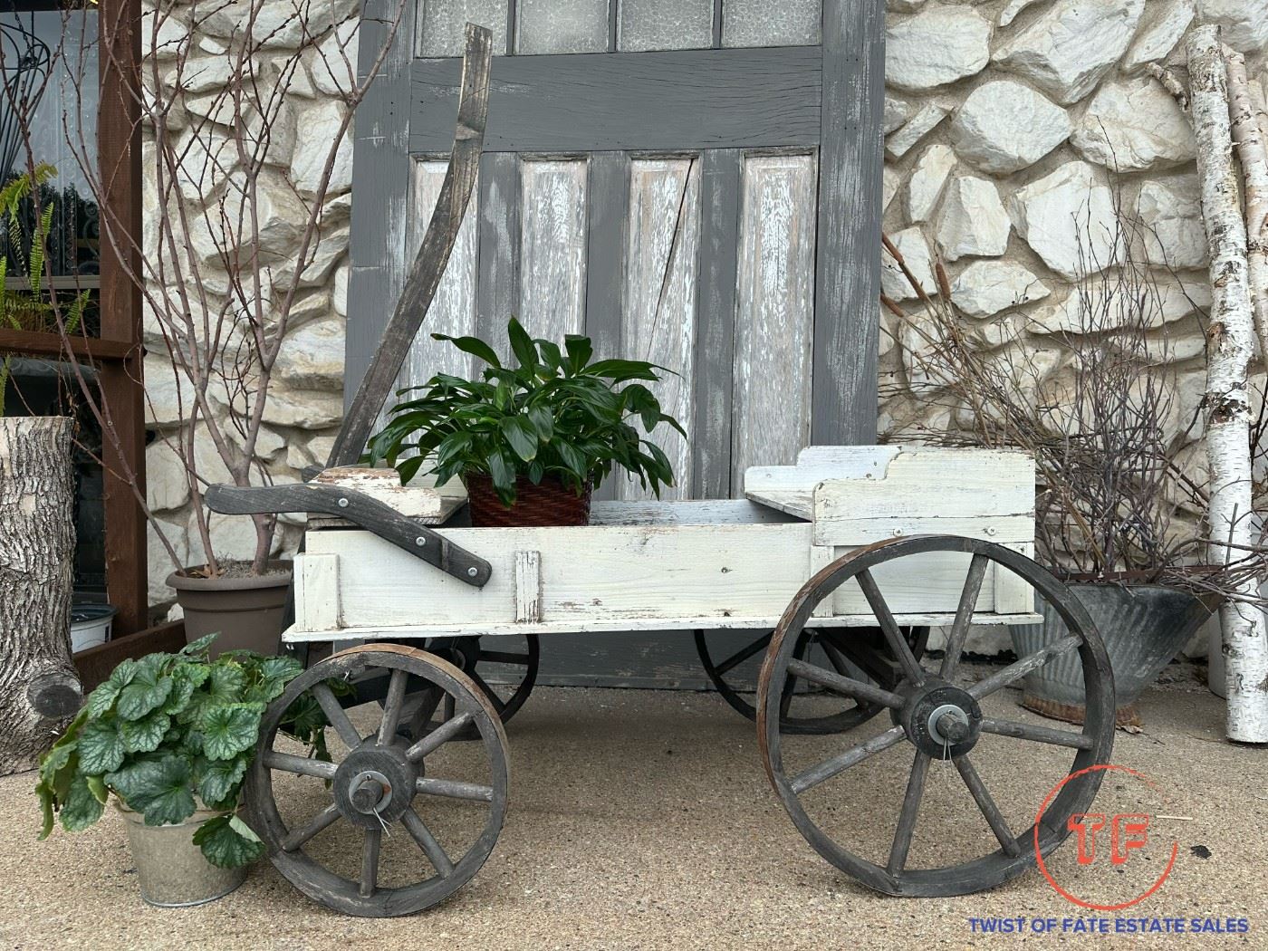 Antique Garden Cart with Cast Iron Wheels