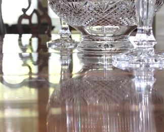 Beautiful Waterford crystal shown on top of gorgeously finished dining table.