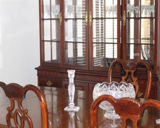 Drop leaf dining table with six beautiful backed chairs. The china/display cabinet is by Pennsylvania house.