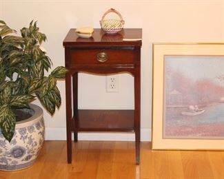 Small mahogany end table, print and more.