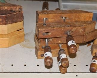 Variety of Jorgenson wood handscrew clamps.