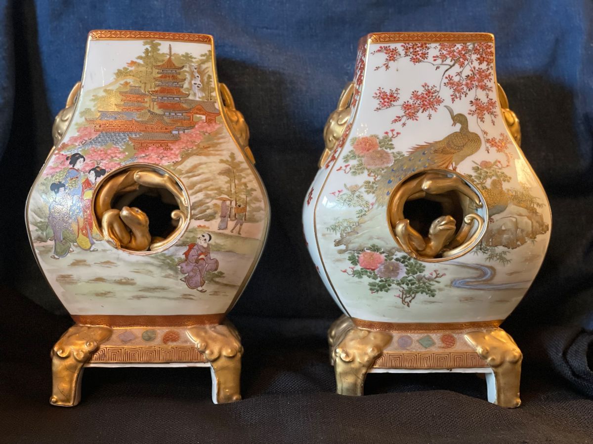 Pair Antique Japanese Satsuma Vases