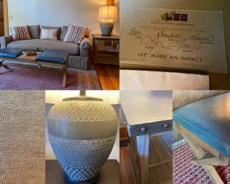 Lee Earth Friendly Upholstery Sofa Made in the USA - MAKE AN IMPACT 
Lexington Weathered Wood Side/Lamp Table with Stainless Steel Top