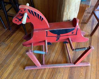 1950s Red Wooden Rocking Wonder Horse