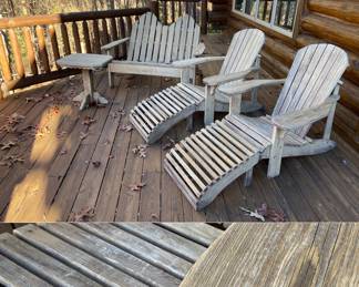 All Weather Wood Pair Adirondack Chairs/Footrests, Loveseat & Side Table
