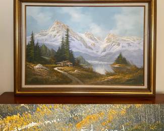 Original Signed Edward Framed Painting Landscape/Mountains with Cabin 