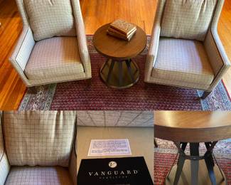 Pair Vanguard Furniture Upholstered with Nailhead Accents Contemporary High back Wingback Chairs
Lexington Wood/Metal Round Side Table Accent/Drum Table