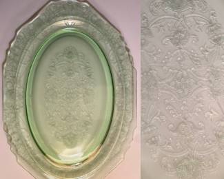 Vintage Green Florentine Depression glass platter