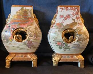 Pair Antique Japanese Satsuma Vases