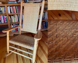  Heavy Oak Rocker Chair w/ Woven Rush Seat & Back