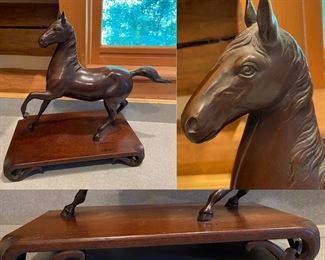 Antique Japanese Bronze Horse on Wooden Stand
Approximately 11-1/2” x 15”