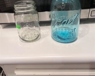 Several Ball Blue Perfect Mason Jars