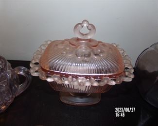 pink lace edge candy dish