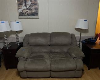 lamps, end tables, reclining love seat